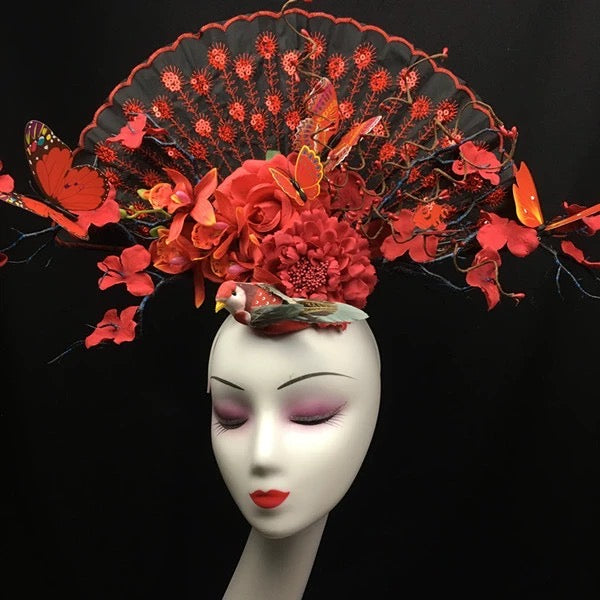 Sunset Splendor Floral Fan Headdress